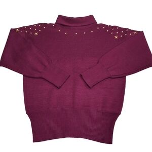 Meister~VTG 80s~Ski Sweater~Purple Brass Star Embellishment~Sporty~SIZE MEDIUM